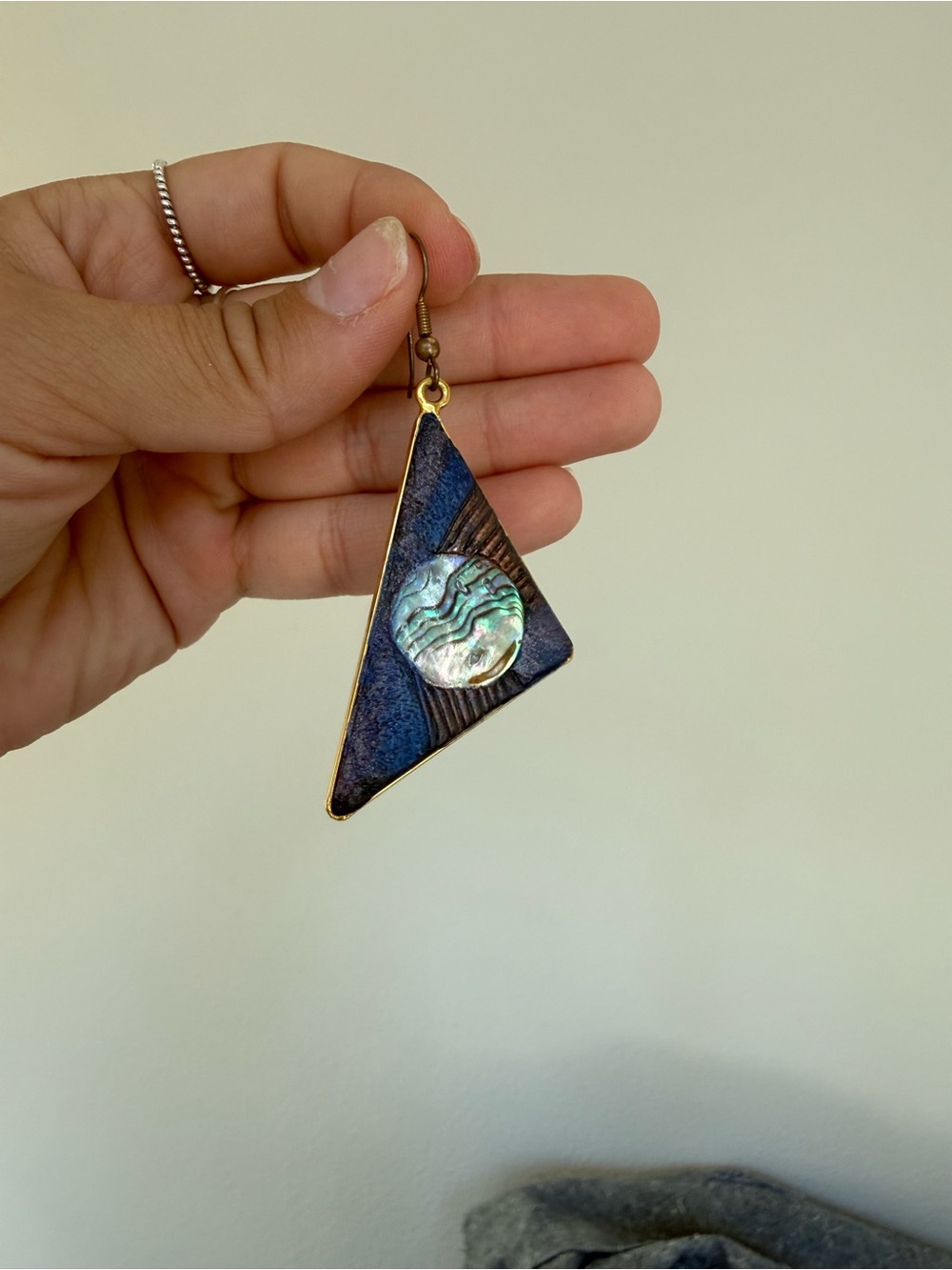 Vintage Blue Triangle Abalone Drop Earring